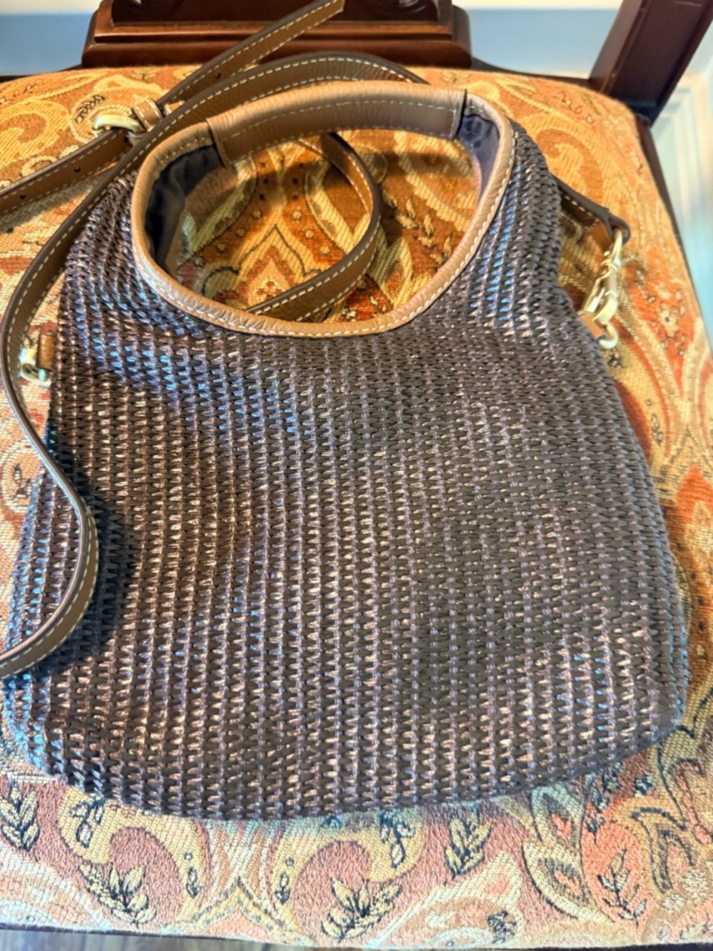 JJIll Woven Brown Shoulder Bag with Adjustable Strap. Cross body or handle. EUC - Picture 2 of 14